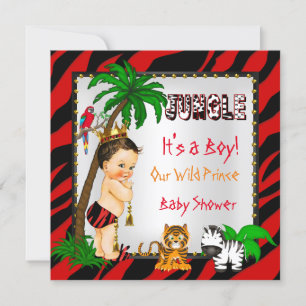 Invitación Baby Shower Safari Jungle Prince Red Brunette