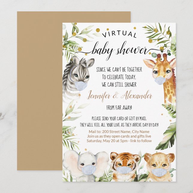 Invitación Baby Shower Safari virtual (Anverso / Reverso)
