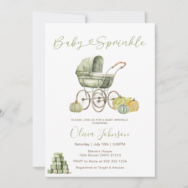 Invitación Baby Shower Sage Green Stroller Baby Sprinkle (Anverso)