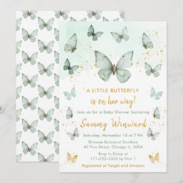 Invitación Baby Shower Sage Green y Gold Butfly