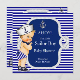 Invitación Baby Shower Sailor Boy Blue Stripe Blonde