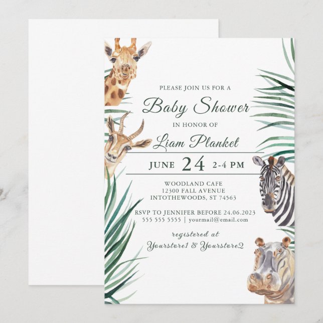 Invitación Baby Shower salvaje Jungle Safari (Anverso / Reverso)