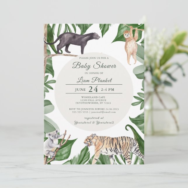 Invitación Baby Shower salvaje Jungle Safari (Anverso de pie)