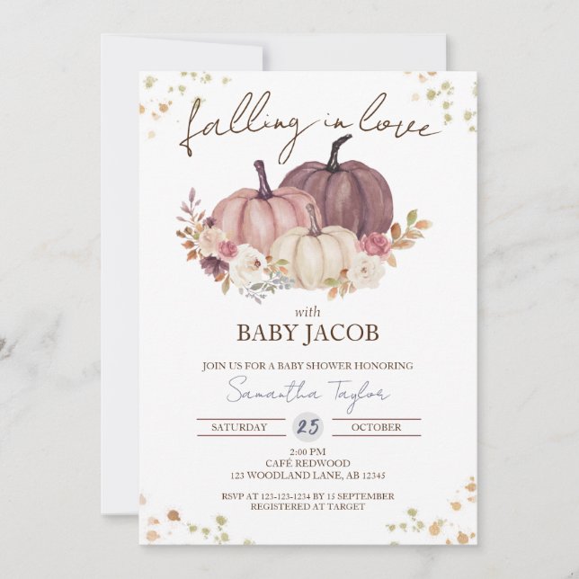 Invitación Baby Shower se enamora, ducha rústica con flores (Anverso)