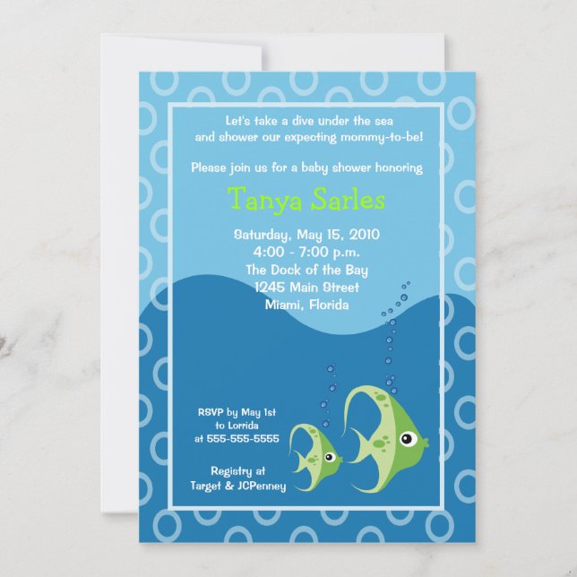 Invitación Baby Shower Sealife Fish Ocean 5x7 (Anverso)