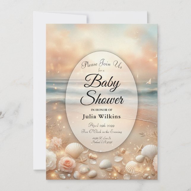 Invitación Baby Shower Seaside Sparkle and Sunset Dreams (Anverso)