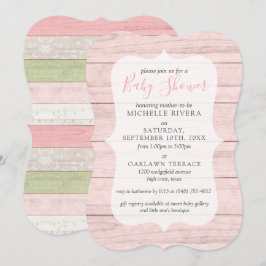 Invitación Baby Shower Shabby Pink & Sage Green Rustic Wood I