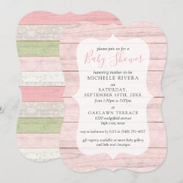 Invitación Baby Shower Shabby Pink & Sage Green Rustic Wood I