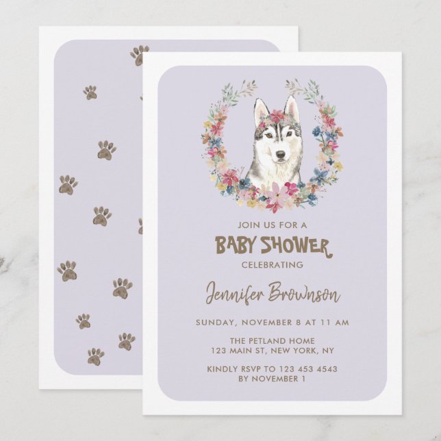 Invitación Baby Shower Siberian Husky Dog (Anverso / Reverso)