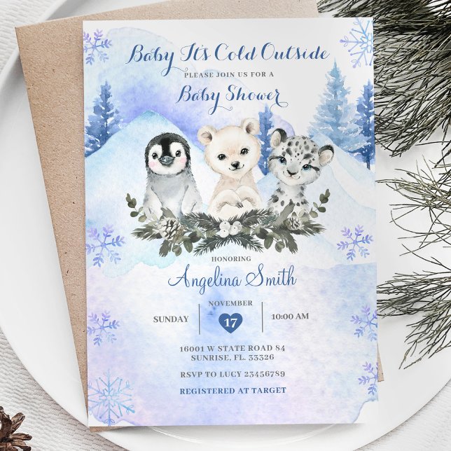 Invitación Baby Shower Silver Blue Arctic Winter Mountain (Subido por el creador)