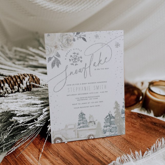 Invitación Baby Shower Silver Floral Winter Snowflake (Subido por el creador)