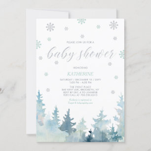 Invitación Baby Shower Silver & Mint Snowflake WinForest