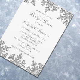 Invitación Baby Shower Silver Snowflake Winter