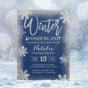 Invitación Baby Shower Silver Snowflakes Winter Wonderland