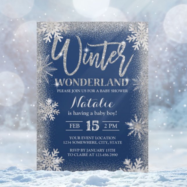 Invitación Baby Shower Silver Snowflakes Winter Wonderland (Subido por el creador)