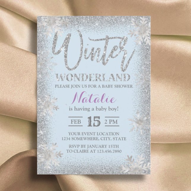 Invitación Baby Shower Silver Snowflakes Winter Wonderland (Subido por el creador)