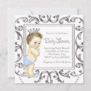 Invitación Baby Shower Silver y Blue Prince