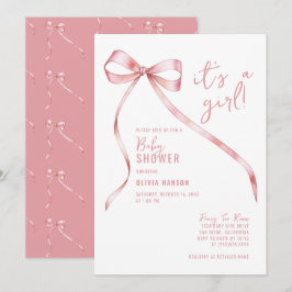 Invitación Baby Shower simple Chica de arco rosado