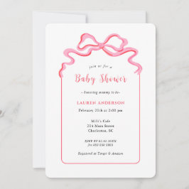 Invitación Baby Shower simple Chica de arco rosado