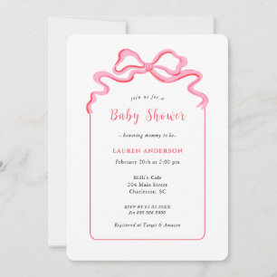 Invitación Baby Shower simple Chica de arco rosado