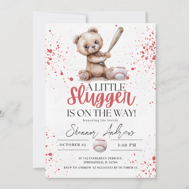 Invitación Baby Shower simple de béisbol un poco más de broma (Anverso)
