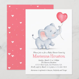 Invitación Baby Shower simple de Elefante y Globo Cardíaco