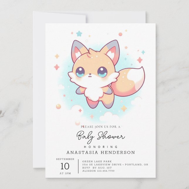 Invitación Baby Shower simple de Fox (Anverso)