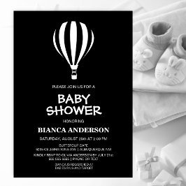 Invitación Baby Shower simple de globo de aire caliente negro