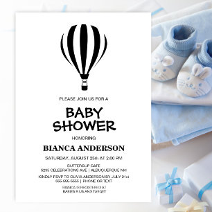Invitación Baby Shower simple de globo de aire caliente negro