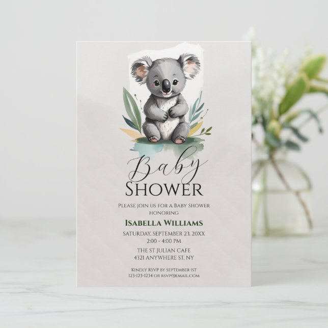 Invitación Baby Shower simple de Koala (Anverso de pie)