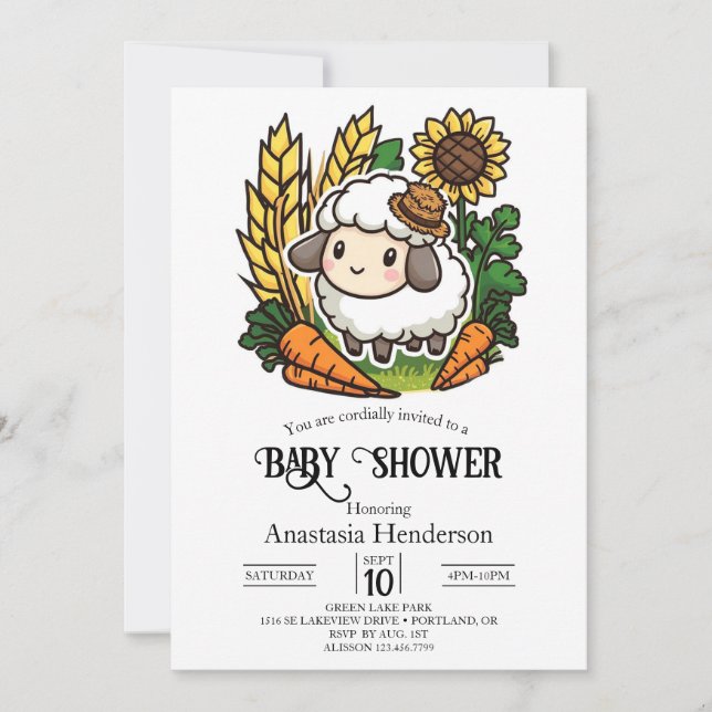 Invitación Baby Shower simple de ovejas de Bonito (Anverso)