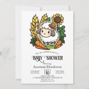 Invitación Baby Shower simple de ovejas de Bonito