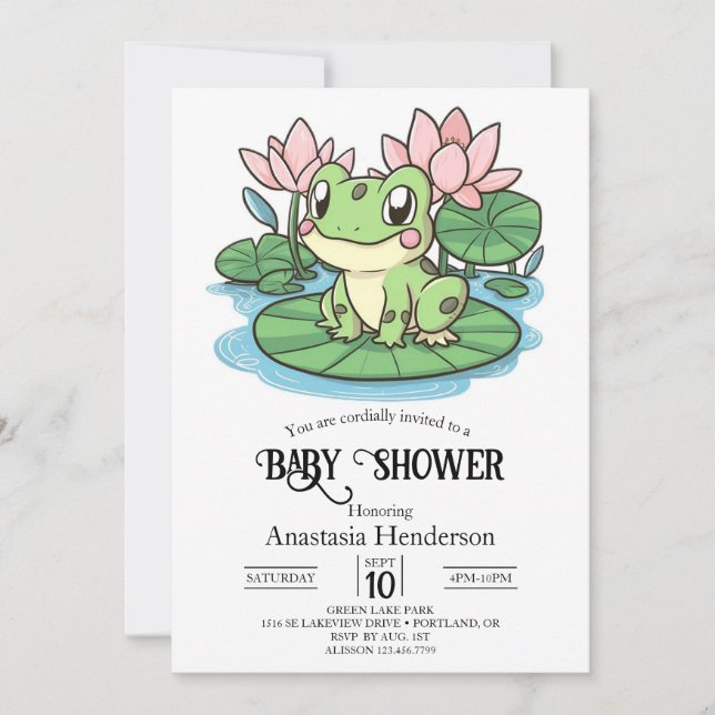 Invitación Baby Shower simple de rana pequeña (Anverso)