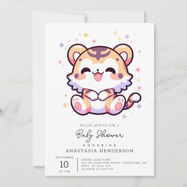 Invitación Baby Shower simple de tigre (Anverso)