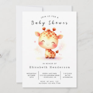 Invitación Baby Shower simple editable de jirafa