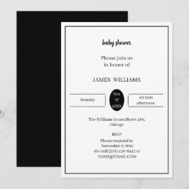 Invitación Baby Shower simple en blanco y negro personalizado
