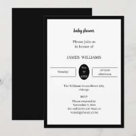 Invitación Baby Shower simple en blanco y negro personalizado