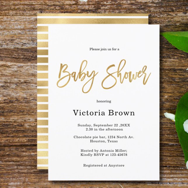 Invitación Baby Shower simple falso Gold Neutral de género (Subido por el creador)