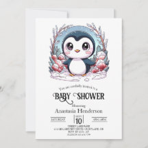 Baby Shower simple pingüino encantado