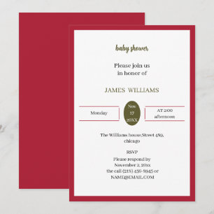 Invitación Baby Shower Simple, Rojo Y Verde Personalizado