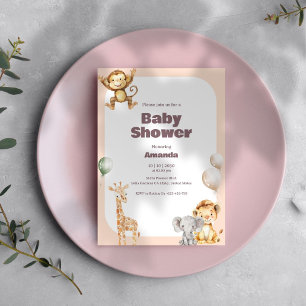 Invitación Baby Shower Simple Safari Animals