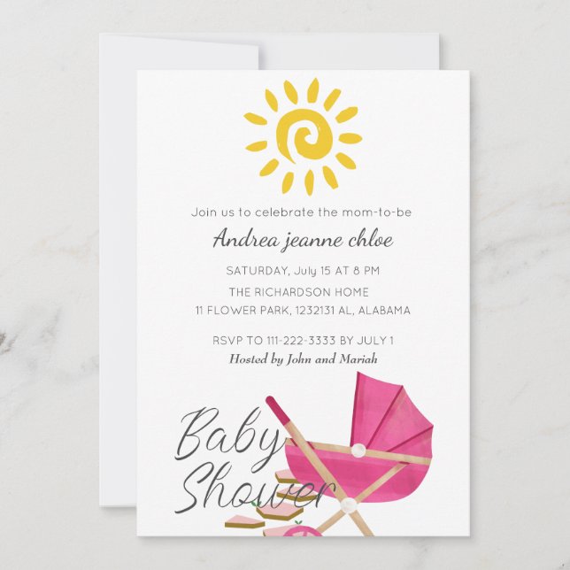 Invitación Baby Shower simple y moderno de acolchador rosa Su (Anverso)