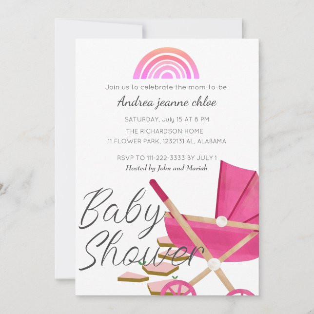 Invitación Baby Shower simple y moderno de estilo arcoiris (Anverso)