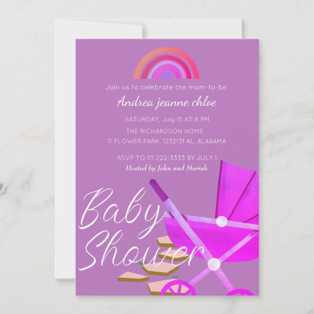 Invitación Baby Shower simple y moderno de estilo arcoiris (Anverso)