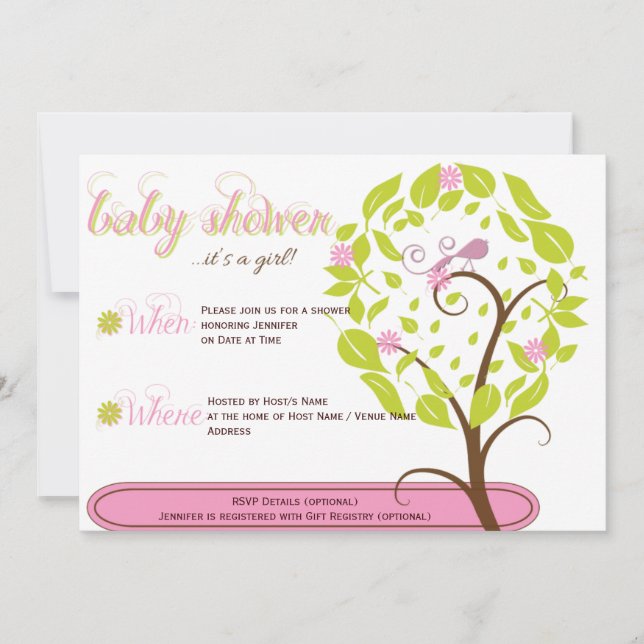 Invitación Baby Shower sincera rosa y verde (Anverso)