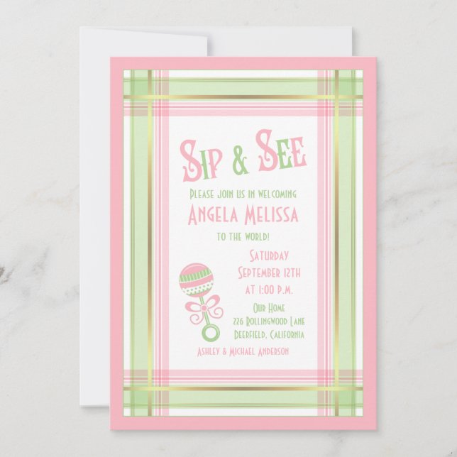 Invitación Baby Shower Sip y See | Ganado lechero rosado (Anverso)