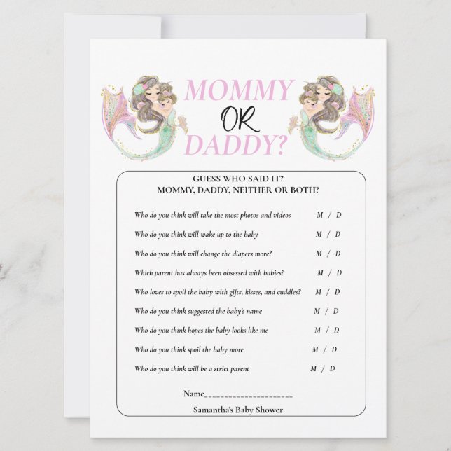 Invitación Baby Shower Sirena Bajo el mar. (Anverso)