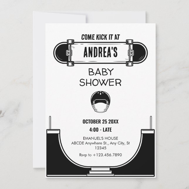 INVITACIÓN BABY SHOWER SKATEBOARD (Anverso)