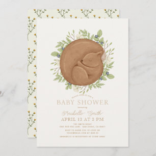Invitación Baby Shower Sleeping Squirrel Greenery