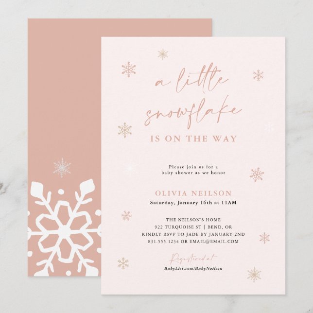 Invitación Baby Shower Snowflake | Boho Winter Wonderland (Anverso / Reverso)